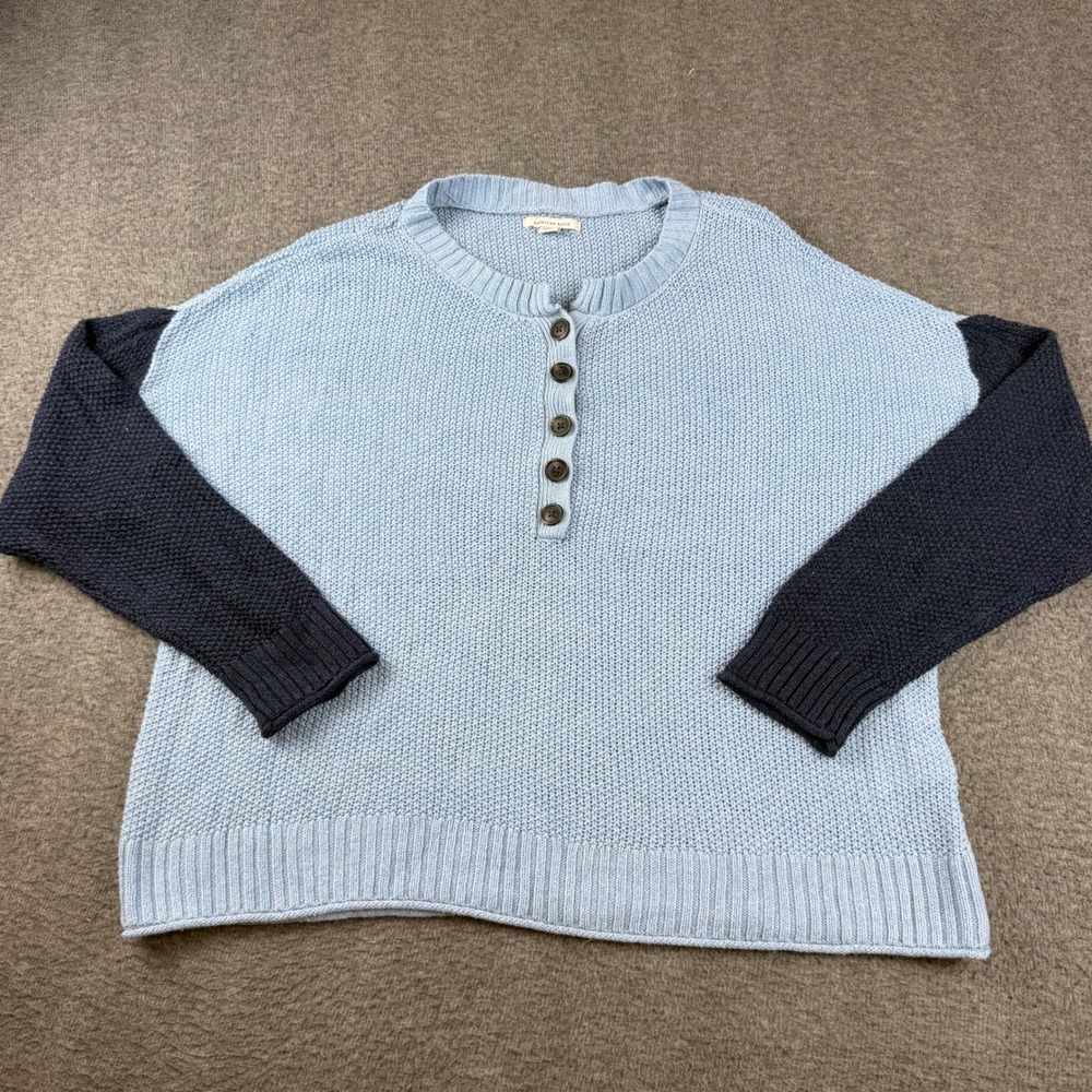 American Eagle Henley Sweater Women's XL Blue Navy Colorblock Knit Drop Shoulder